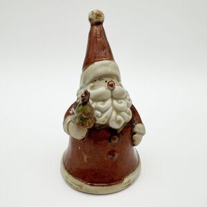 Santa Claus Ceramic Christmas Ornament Bell Rustic Folk Art Pottery Holiday Star
